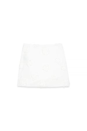 White Miniskørt med blomsterapplikation