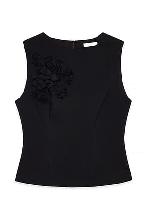 Black Flower Applique Vest