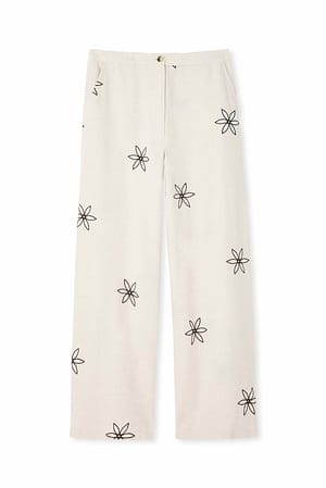 Beige Hose mit mittlerer Taille und Blumendetail