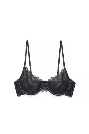 Black Bügel-BH mit Blumenstickerei und Sling