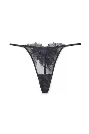 Black Flower Embroidery Tanga