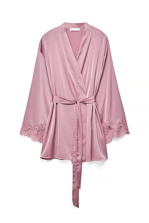 Dusty Pink Flower Lace Satin Robe