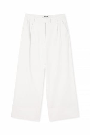 Off White Fold Up Detail Mid Waist Pants