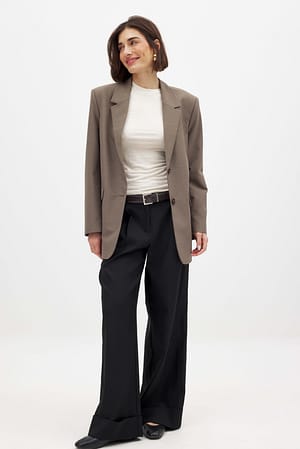 Black Fold up Wide Mid Waist Pants