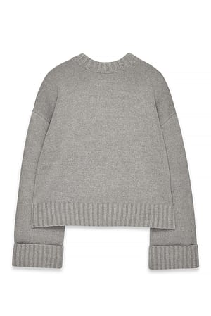 Mid Grey Strickpullover mit gefalteten Ärmeln