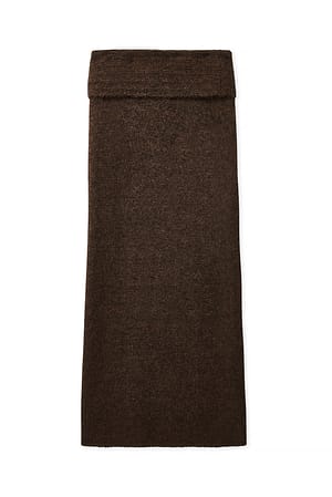 Brown Folded Waist Knitted Maxi Skirt
