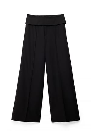 Black Folded Waistband Wide Pants