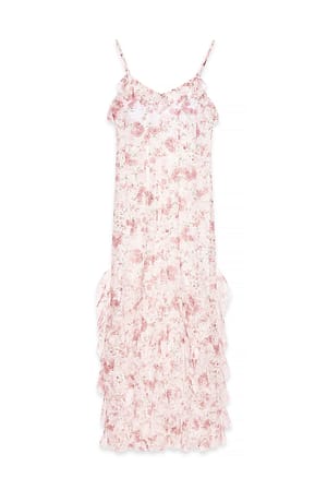 Pink Flower Frill Lace Maxi Dress