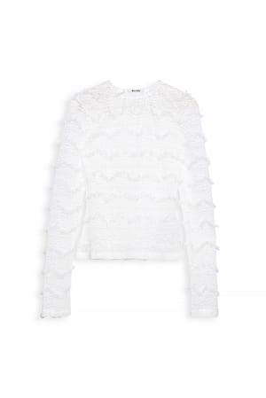 Offwhite Spitzentop mit Rüschen