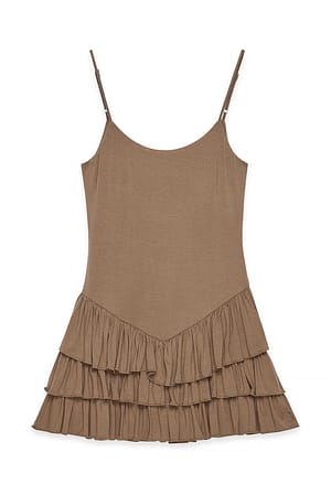 Light Brown Minikjole med volang