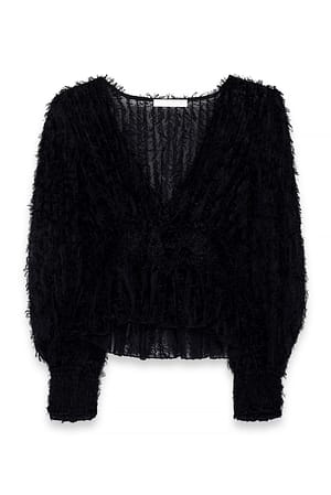 Black Chemisier manches longues à franges et smocks recyclé