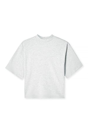 Grey Melange Camiseta de algodón con cuello de embudo