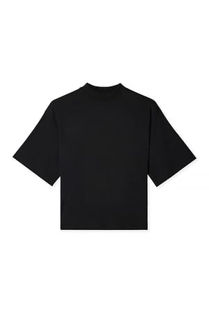 Black Camiseta de algodón con cuello de embudo