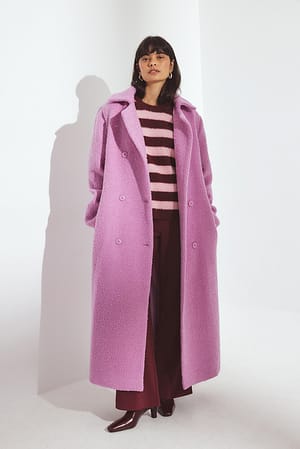 Pink Fuzzy Wool Blend Coat
