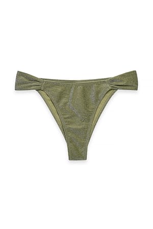 Khaki Bikini-Höschen mit Raffung