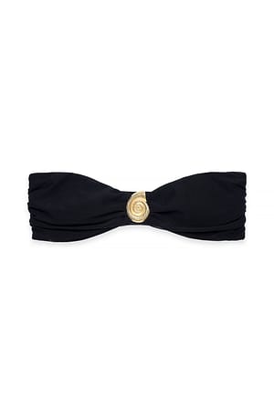 Black Top de bikini bandeau con detalle dorado