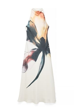 Abstract Floral Robe longue en satin à dos nu