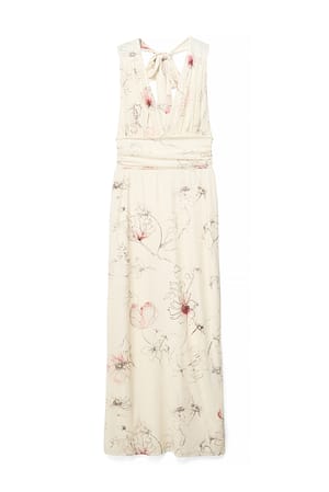 Yellow Misty Flower Halterneck Tie Maxi Dress