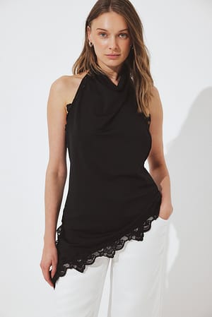 Black Halterneck Lace Top