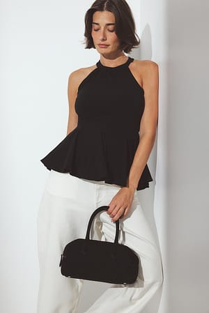 Black Halterneck Pleated Top