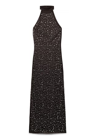 Brown Neckholder-Kleid mit Strasssteinen
