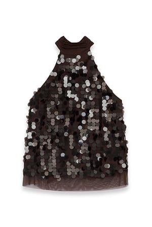 Brown Halterneck Sequin Top