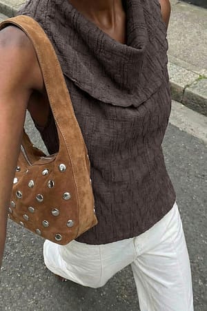 Dark Brown strukturiertes Neckholder-Top