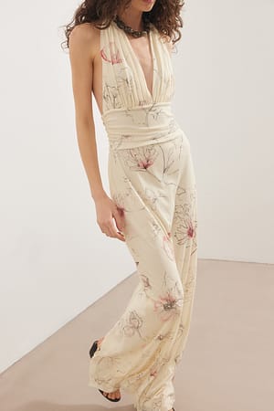 Yellow Misty Flower Maxi-jurk met strik en halternek