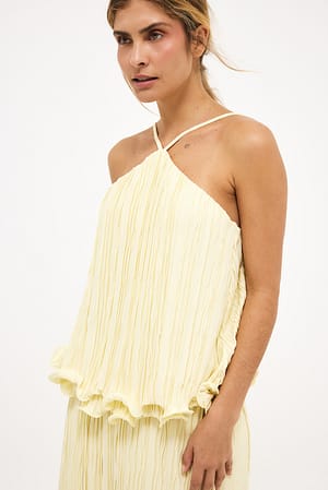 Light Yellow Oberteil mit Neckholder und Volantsaum