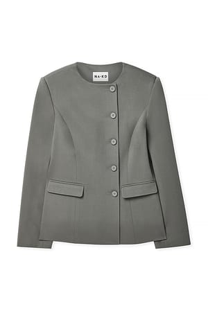 Grey Blazer mit hohem Kragen und Knöpfen