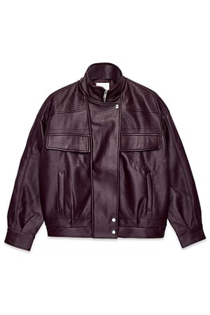 Burgundy Jas van imitatieleer met hoge halslijn