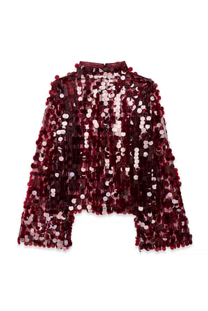 Burgundy High Neck Sequin Top