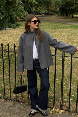 Dark Grey High Neck Short Coat