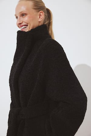 Black High Neck Teddy Coat