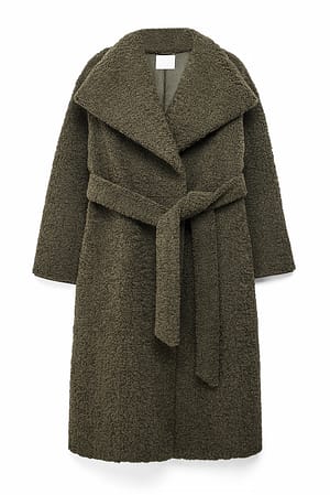 Khaki High Neck Teddy Coat
