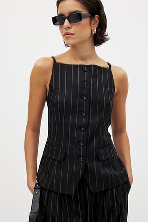 Black/White Stripe High Neck Vest Top