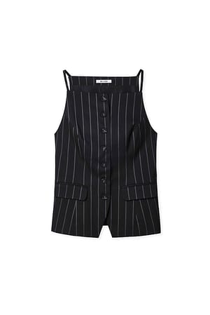 Black/White Stripe Vesttop med høj hals