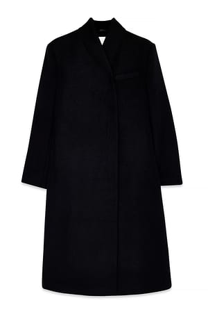 Black High Neck Wool Blend Coat