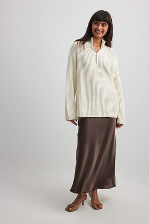 Offwhite High Neck Zipped Knitted Sweater