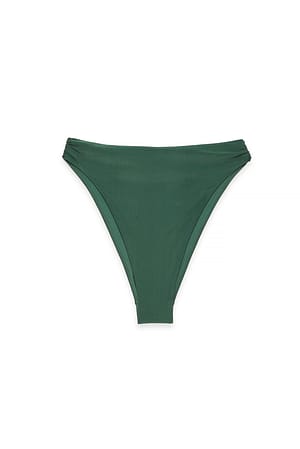 Dark Green Bikini-Höschen mit hoher Taille und Raffung