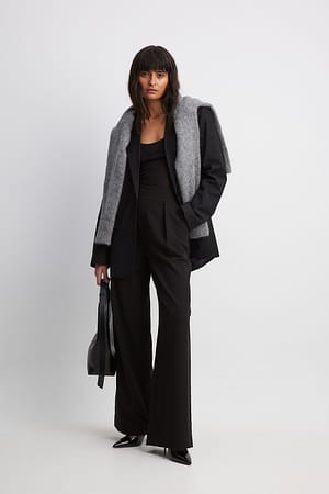 Black Kostuumbroek met wijde pijpen en hoge taille