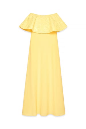 Yellow Jacquard Bandeau Volume Maxi Dress