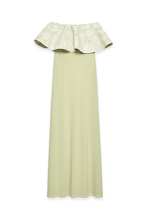 Sage Green Jacquard Bandeau Volume Maxi Dress
