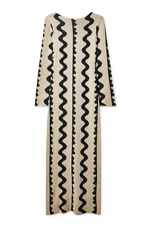 Black Stripe Maxi-Strickkleid mit Jacquardmuster