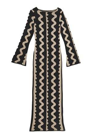 Beige Stripe Jacquardstrikket maxikjole