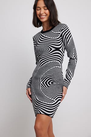 Black/White Robe courte en maille jacquard