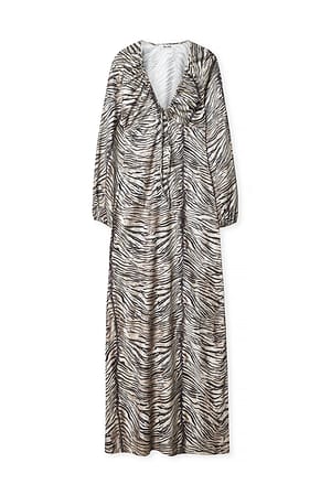 Tiger Jersey Balloon Sleeve Maxi Dress