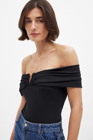 Black Bodystocking i jersey med dyb v-udskæring