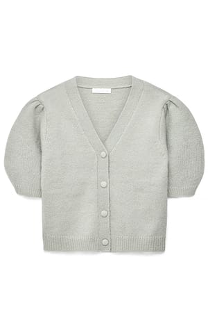 Mint Green Strick-Cardigan aus Wollmischung mit Puffärmeln