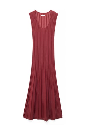 Rustic Red Knitted Scoop Neck Rib Maxi Dress
